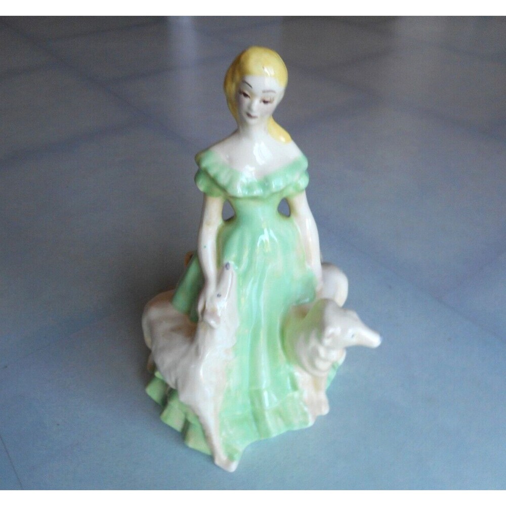 Antique Lady Planter w wolfdogs Brayton Laguna Pottery 1940's